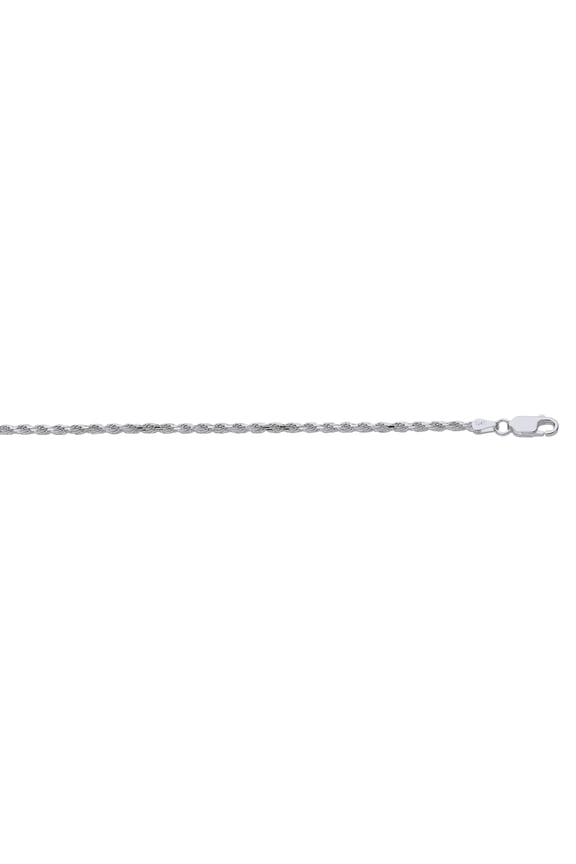Sterling .925 Silver 24" with Rhodium Finish 2.2mm Diamond Cut Rope Chain Necklace with Lobster Clasp