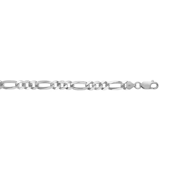 Sterling .925 Silver 8.5" with Rhodium Finish 8mm Diamond Cut Figaro Chain Bracelet with Lobster Clasp