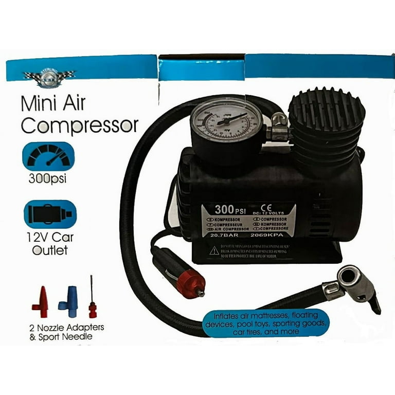 Sterling Auto Mini Air Compressor for Tires and Inflatables-300 PSI Black 