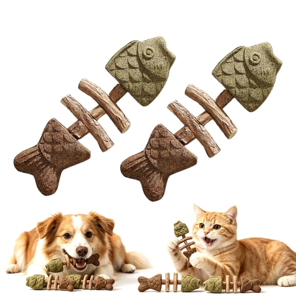 Sterling  Cat Chew, Creative Fish Bone Catnip & Silvervine Chew Fish, Natural Wooden Catnips Teeth Cleaning Stick, Help Your Cat Clean Its Teeth While Playing
