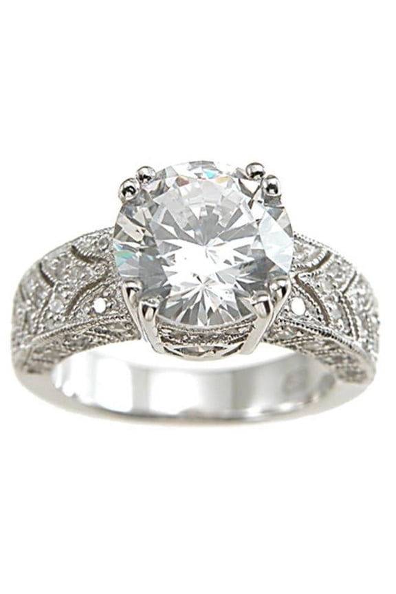 r6320 925 Sterling Silver Cubic Zirconium Antique Style Pave Wedding Ring  Rhodium Finish - Size 5