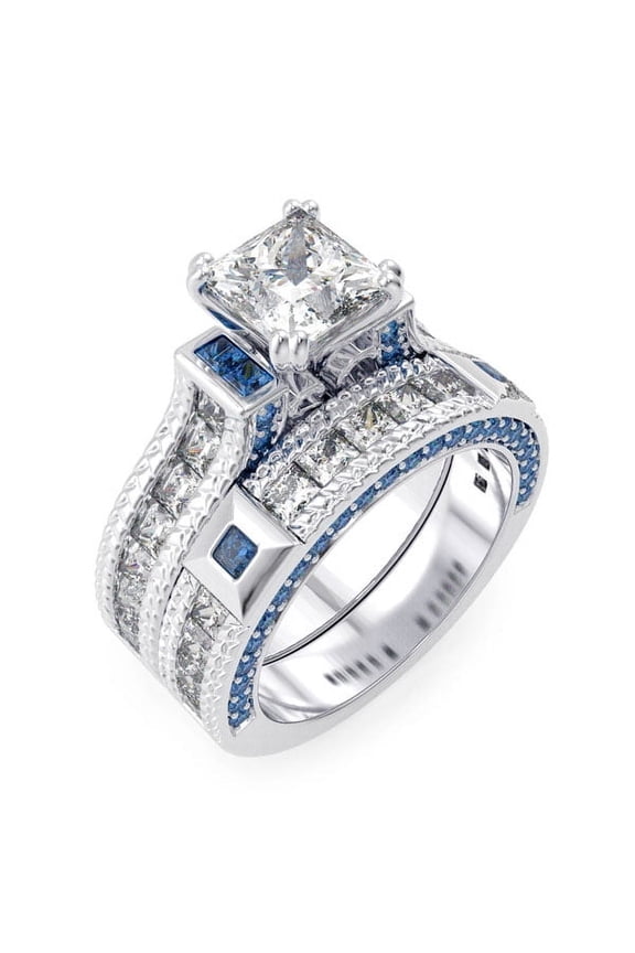 925 Sterling Silver Simulated Sapphire Engagement Rings for Women Wedding Ring Set Make Great Gifts for Girlfriend