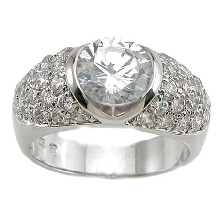 Sterling Couture R5825 925 Sterling Silver Cubic Zirconium Brilliant Fashion Anniversary Ring Rhodium Finish - Size 5