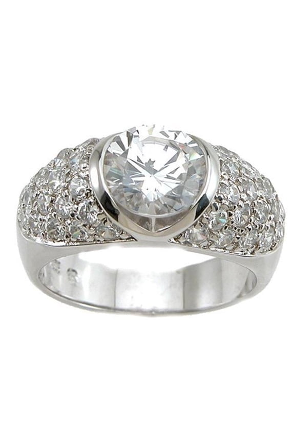 R5825 925 Sterling Silver Cubic Zirconium Brilliant Fashion Anniversary Ring  Rhodium Finish - Size 5