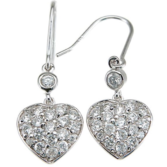 Sterling Couture e6208 925 Sterling Silver Cubic Zirconium Heart Fashion Earrings, Rhodium Finish