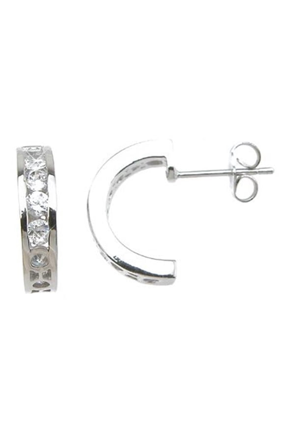 e6347 925 Sterling Silver Brilliant Fashion Channel Earrings, Rhodium Finish