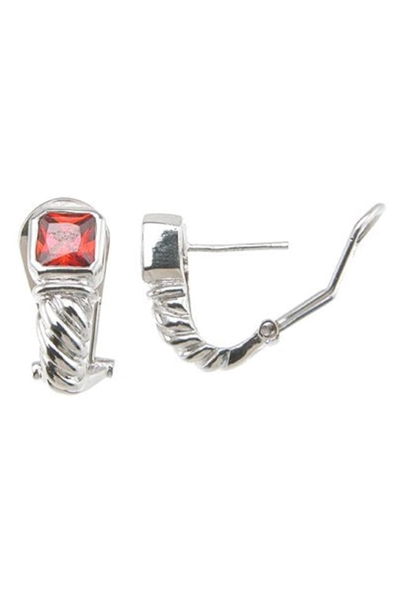 e6363 925 Sterling Silver Princess Fashion Bezel Earrings, Rhodium Finish