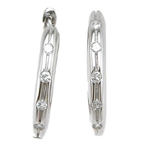 Sterling Couture e6372 925 Sterling Silver Brilliant Huggies Pave Earrings, Rhodium Finish