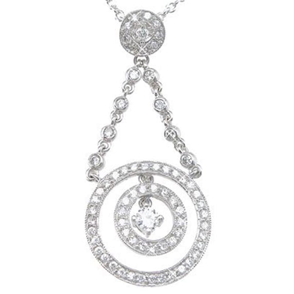 Sterling Couture p6395 1.5 & 0.75 mm 925 Sterling Silver Brilliant Antique Style Pave Pendant, Rhodium Finish