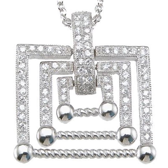 Sterling Couture p6401 1 & 1 mm 925 Sterling Silver Brilliant Antique Style Pave Pendant, Rhodium Finish