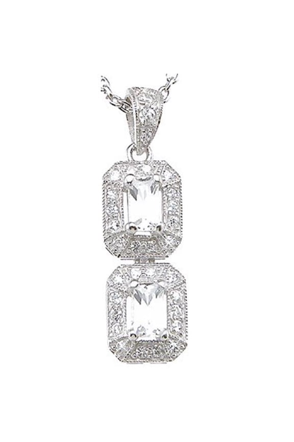p6403 925 Sterling Silver Brilliant & Baguettes Fashion Bezel Pendant, Rhodium Finish