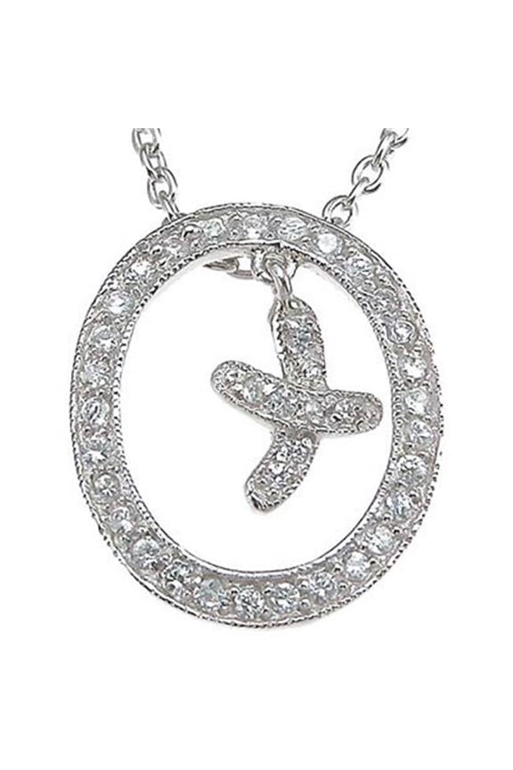 p6606 925 Sterling Silver Cubic Zirconium Hugs & kisses XO Pendant, Rhodium Finish