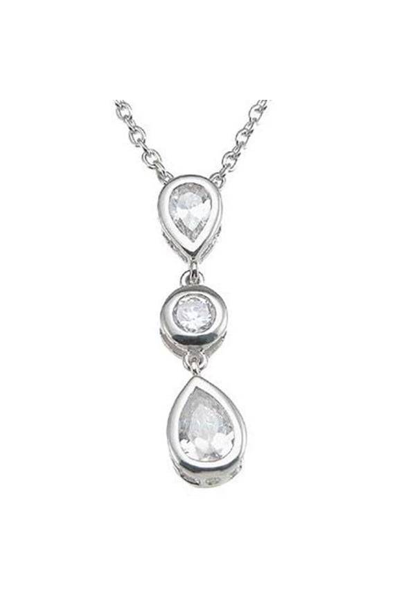 p6607 925 Sterling Silver Cubic Zirconium Three Stone Pendant, Rhodium Finish