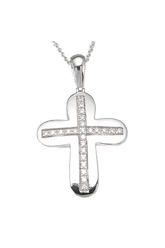 p6769 925 Sterling Silver Cubic Zirconium Brilliant Cross Pave Pendant, Rhodium Finish