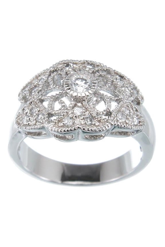 r5055 925 Sterling Silver Antique Style Ring Platinum Finish - Size 5