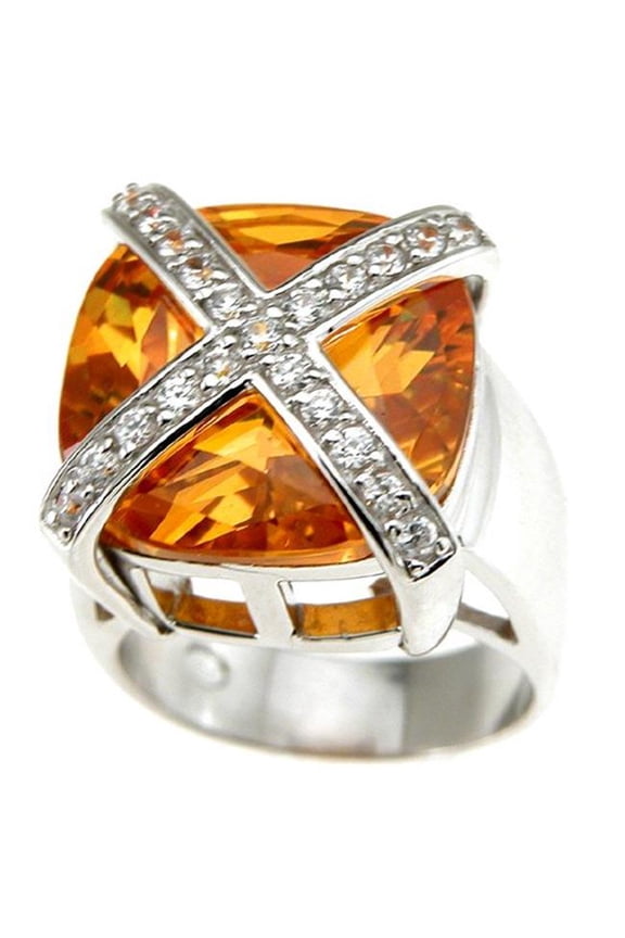 r6003 925 Sterling Silver Simulated Citrine Fashion Pave Anniversary Ring Rhodium Finish - Size 5