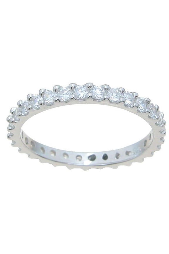 r6883 925 Sterling Silver Brilliant Cut Wedding Band Ring - Size 5