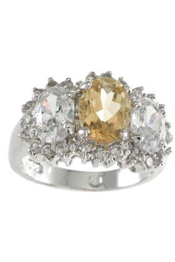 rgc5508 6 x 8 mm 925 Sterling Silver Genuine Citrine Ring Platinum Finish - Size 5
