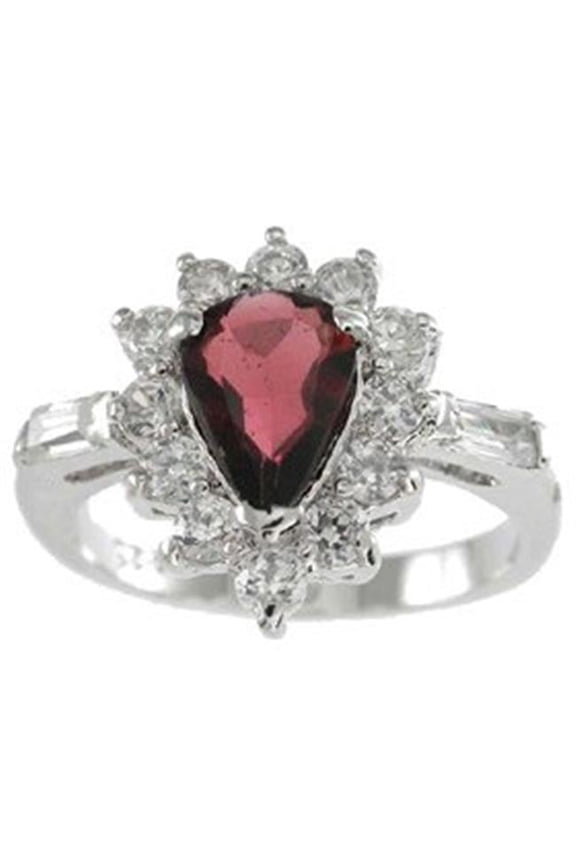 rgg5515 925 Sterling Silver Genuine Garnet Ring Platinum Finish - Size 5
