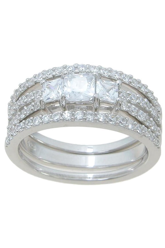 rs6825 925 Sterling Silver Double Band Wedding Ring Set - Size 5