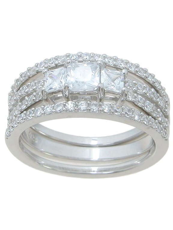 rs6825 925 Sterling Silver Double Band Wedding Ring Set - Size 5
