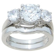 Sterling Couture rs6826 925 Sterling Silver Three Stone Wedding Ring Set - Size 5