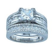 Sterling Couture rs7032 1.25 Carat Princess 925 Silver Sterling Couture Engagement Ring Set - Size 5