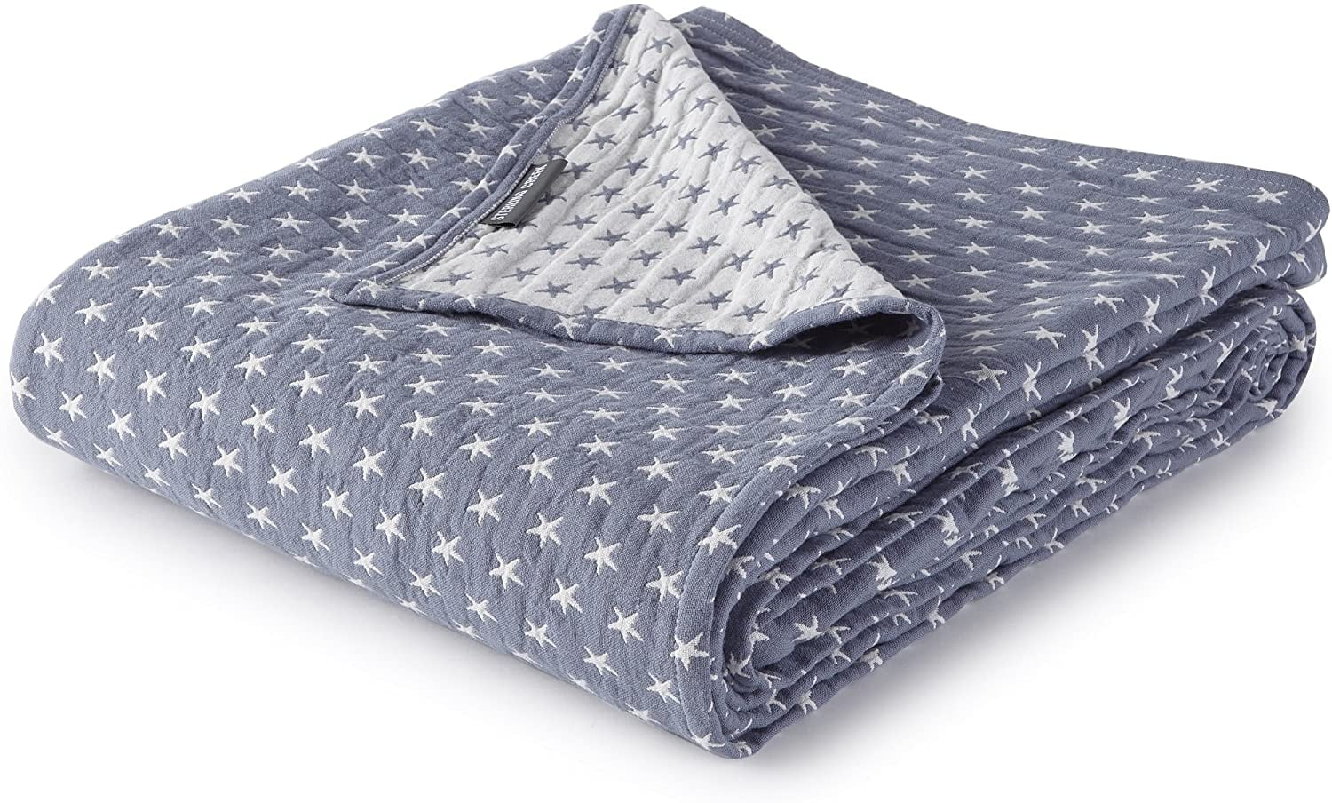 Sterling Creek Dawson Blue White Star Muslin Blanket Three Layers Lightweight Cotton Gauzy Blanket King