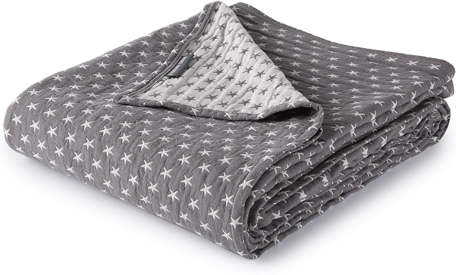 Sterling Creek Dawson Gray White Star Muslin Blanket Three Layers Lightweight Cotton Gauzy Blanket Queen