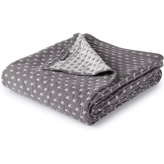 Sterling Creek Dawson Gray White Star Muslin Blanket Three Layers Lightweight Cotton Gauzy Blanket Queen