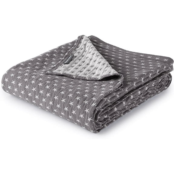 Sterling Creek Dawson Gray White Star Muslin Throw Blanket Three Layers Lightweight Cotton Gauzy Throw Blanket
