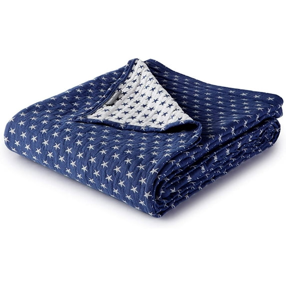 Sterling Creek Dawson Navy White Star Muslin Blanket Queen Three Layers Lightweight Breathable Cotton Gauzy Blanket Queen