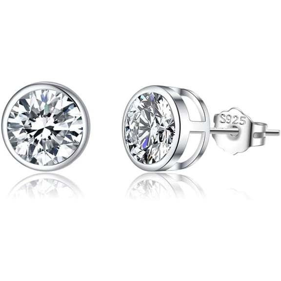 Sterling Elegant Silver CZ Earrings Studs for Women Teens Crystal Earrings Simulated Diamond Studs Earrings 5MM/6MM/7MM[w077]