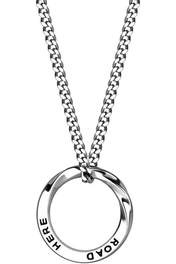 Sterling Elegant Silver Circle Pendant Necklace with Mobius Ring Design, Road Here Engraved[s396]