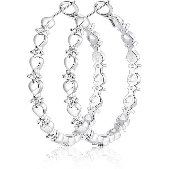 Sterling Elegant Silver Hoop Earrings,Cubic Zirconia Silver Hoop Earrings for Women Hypoallergenic Heart Earring[s500]