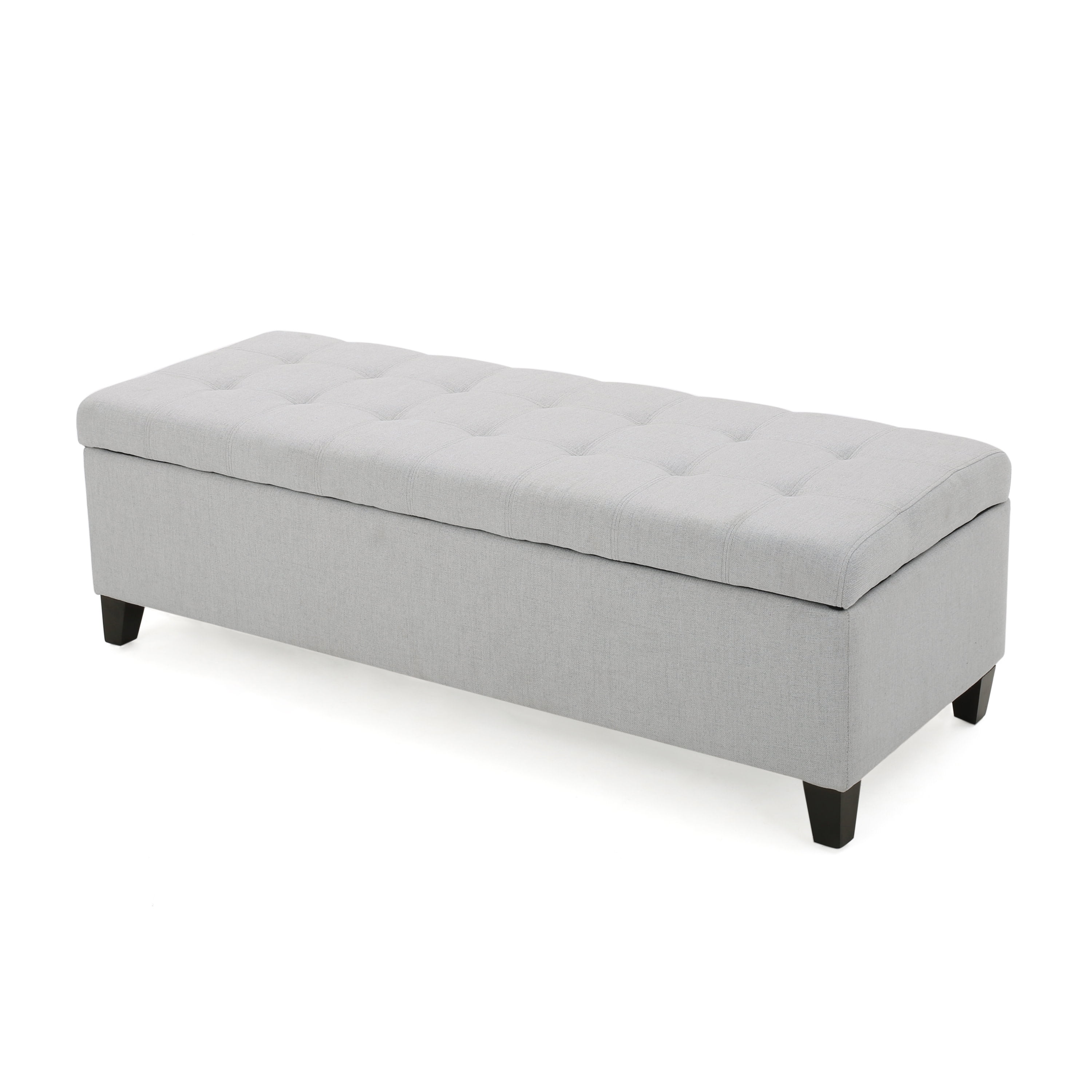 Light Grey Smooth Fabric Tufted Storage Ottoman Bench