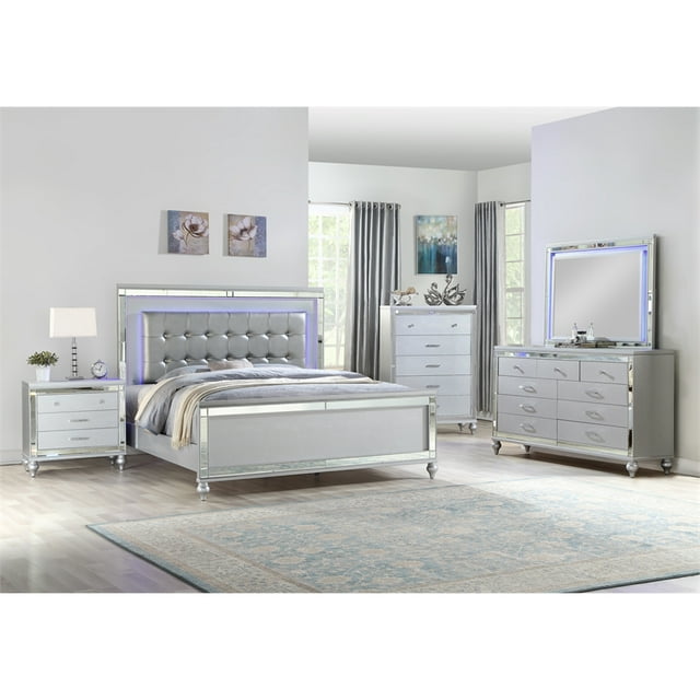 Sterling Full 6 PC LED Bedroom set made with wood in Silver Color ...