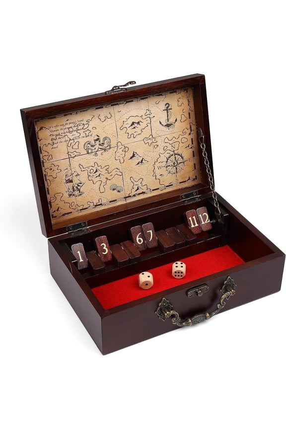 Sterling Games 12 Number Shut the Box Wooden Box Travel Case Nautical Theme Family Dice Game