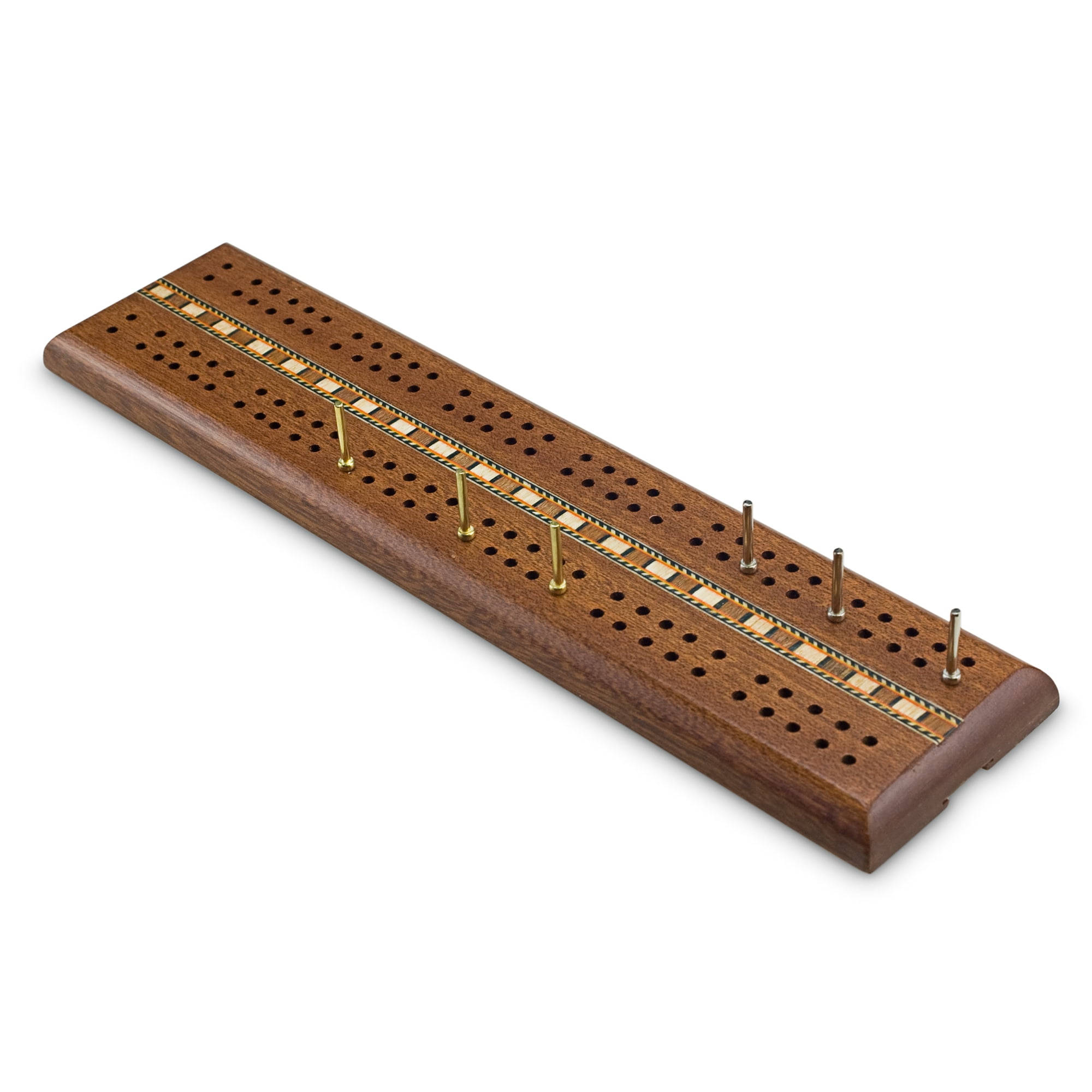 SUNNYWOOD Sterling Games 12 inch Wooden Double Track Cribbage with Rich Italian Inlaid 2 Players