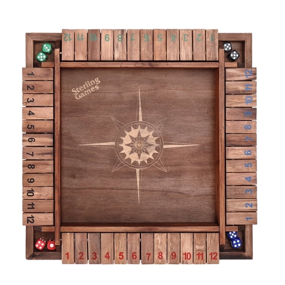 Sterling Games 12" Shut The Box Game for 4 Players with Nautical Themed Wooden Game Board