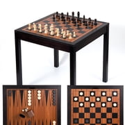Sterling Games Wooden Chess Table with Checkers Backgammon Combo Set, Charred Oak