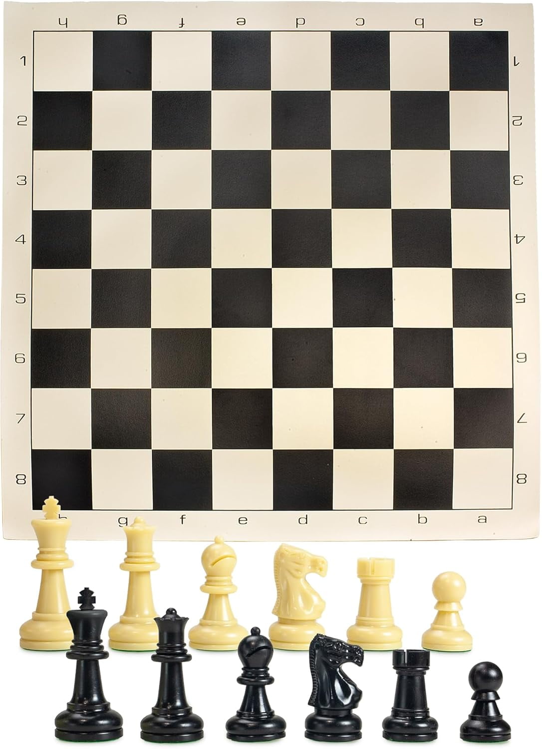 Sterling Games Chess Mat and Chess Pieces Set 20" x 20" Roll Up Vinyl Travel Chess Set, Black