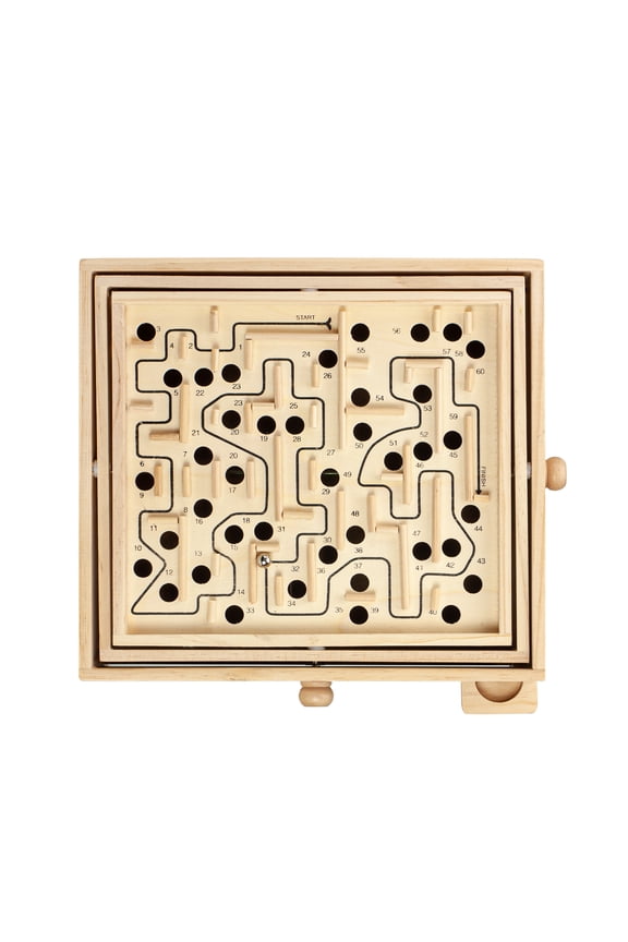 Games Large Wooden Labyrinth 13.5" x 13" Tilt Maze Game with 60 Waypoints for 6 Years and Up