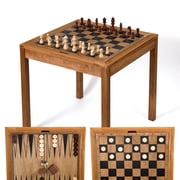 Sterling Games Wooden Chess Table with Checkers Backgammon Combo Set, Rustic Oak