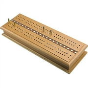 Sterling Games Wooden Two Track Cribbage Board Game Set with Card Storage and Metal Pegs