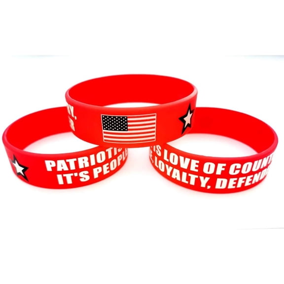Sterling Gifts 3 Patriotism is Silicone Bracelet - with USA Flag Red White Blue Patriotic