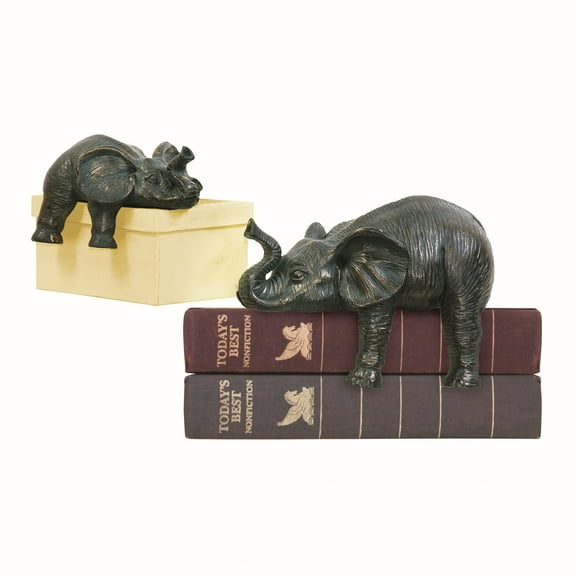 Elk Home Sprawling Elephants Traditional Bookends, Aged Bronze Finish, Coastal Style