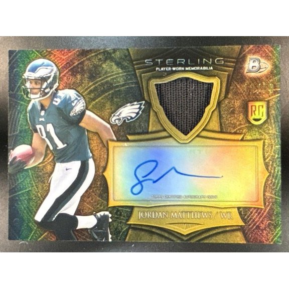 Near Mint+ Jordan Matthews BSAR-JMA Rookie Autograph Relics Gold Refractors Football Card Philadelphia Eagles NFL Autographed Football Trading Card