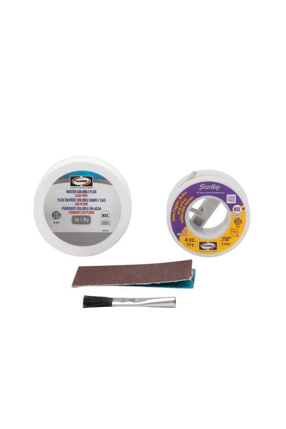Lead-Free Solder Kit - .118 Diameter Sterling Solder 4oz, 1 oz Flux, Flux Brush and Sand Cloth for Plumbing and Copper Pipe Connections