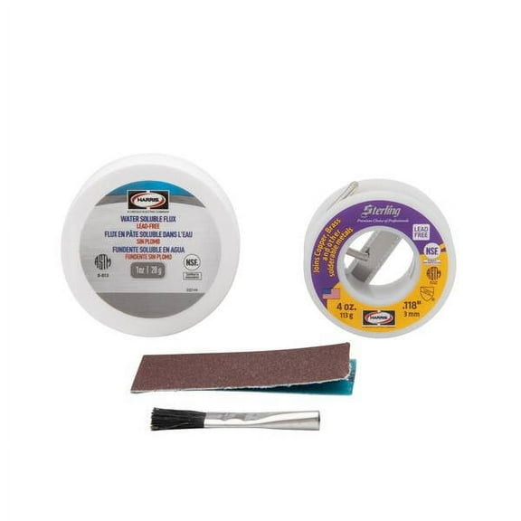 Sterling Lead-Free Solder Kit - .118 Diameter Sterling Solder 4oz, 1 oz Flux, Flux Brush and Sand Cloth for Plumbing and Copper Pipe Connections
